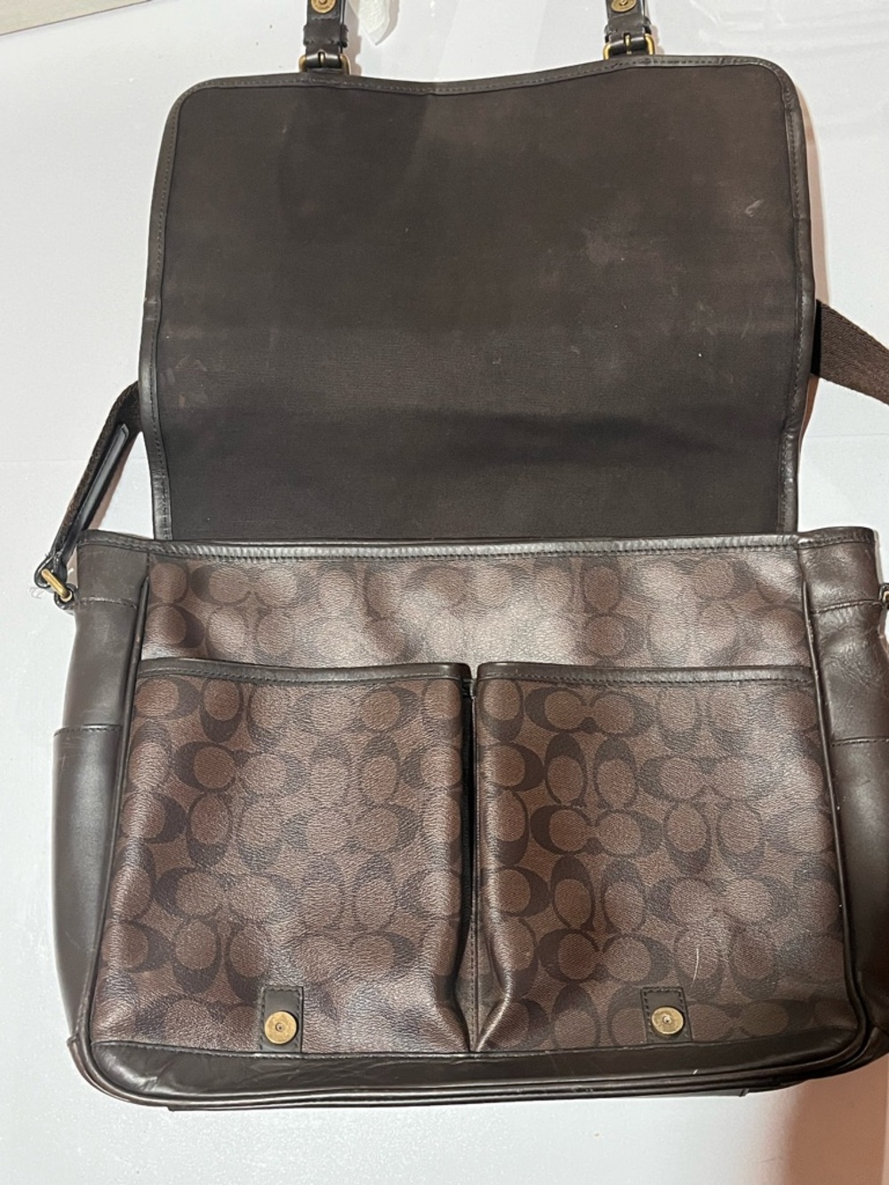 Coach Brown Signature Canvas Messenger Bag with Dark Brown Leather Trim - Picture 3 of 5